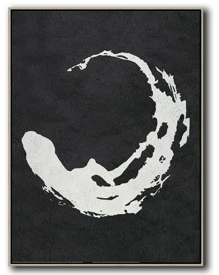 Abstract Oil Painting,Black And White Minimal Painting On Canvas - Hand Painted Canvas Art